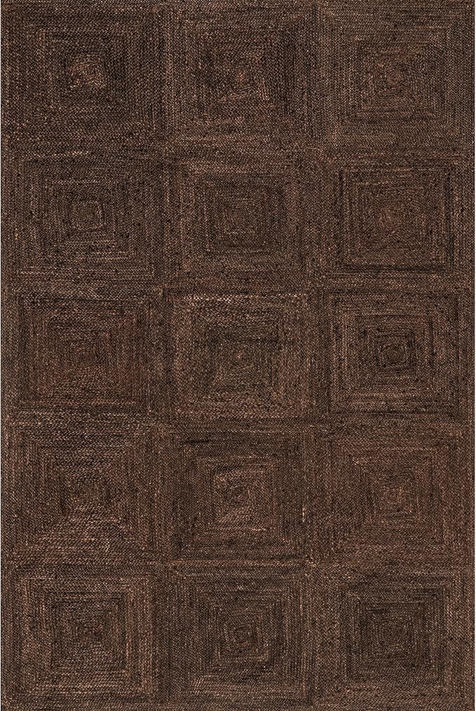 Rugs USA Juniper Tiled Jute Area Rug, 7'6" x 9'6", Dark Brown