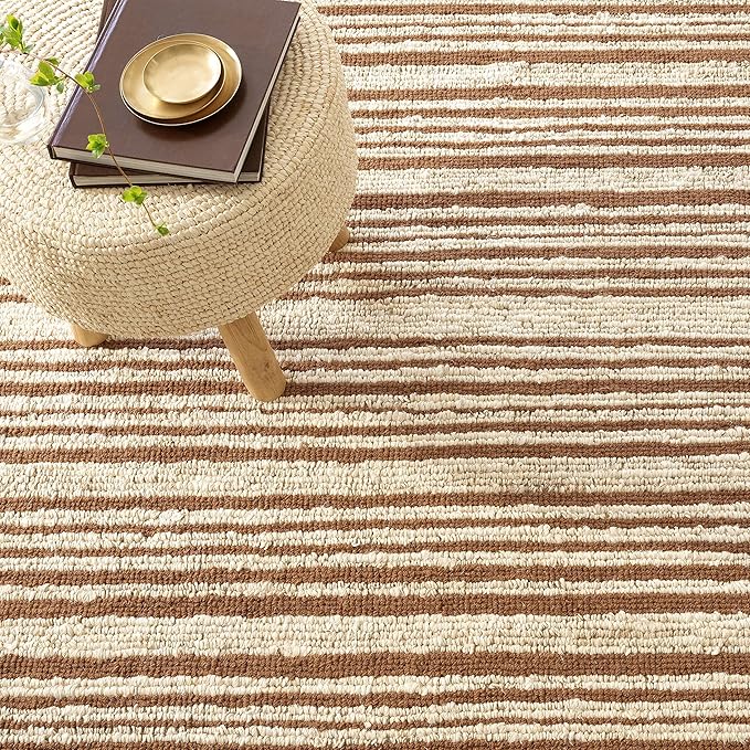 Dash and Albert Calder Stripe Caramel Handwoven Jute Rug, 8 X 10 Feet, Neutral/Brown Stripe Pattern