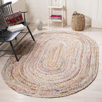SAFAVIEH Area Rug 4x6 Oval - Cape Cod Collection - Beige & Multi, Handmade Jute & Cotton, Woven Braided Design (CAP202B)