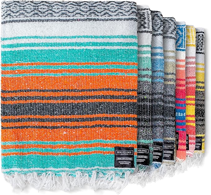 Benevolence LA Authentic Handwoven Mexican Blanket | Yoga Blankets, Outdoor, Picnic, Beach, Camping | Equestrian Saddle | Serape 50x70 inches - Mandarin, Pack of 1
