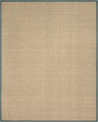 SAFAVIEH Area Rug 6x9 - Natural Fiber Collection - Natural & Light Blue, Seagrass, Basketweave Pattern with Border (NF114M)