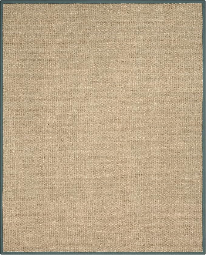 SAFAVIEH Area Rug 6x9 - Natural Fiber Collection - Natural & Light Blue, Seagrass, Basketweave Pattern with Border (NF114M)