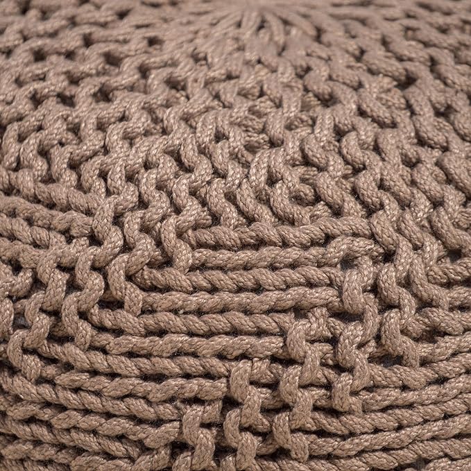 Christopher Knight Home Aria Outdoor Fabric Weave Pouf, Light Brown