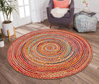 Hausattire Bohemian Braided Rug 5' Round - Multi Color, Rustic Hand Woven Rag Rugs for Kitchen, Kids Bedroom, Living Room | Colorful Farmhouse Pet Friendly Reversible Decorative Carpet