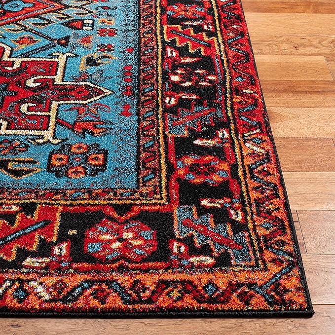 SAFAVIEH Vintage Hamadan Collection Area Rug - 6'7" x 9', Red & Light Blue, Traditional Persian Design, Non-Shedding & Easy to Clean, Ideal for Living Room, Bedroom, Dining Space (VTH211Q)