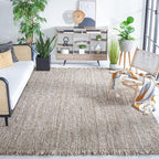 SAFAVIEH Area Rug 8x10 - Natural Fiber Collection - Large - Grey & Beige, Handmade Woven Jute, Fringe Detail, Ideal for Living Room, Bedroom, Dining Space (NF825F)