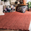 Nuloom Daniela Brick, 3' x 5', Handmade, Jute, Tassel, Soft and Textured, High Traffic, Stain Resistant, Easy Clean, Durable Area Rug for Bedroom, Living Room, Dining Space, Foyer, Entryway