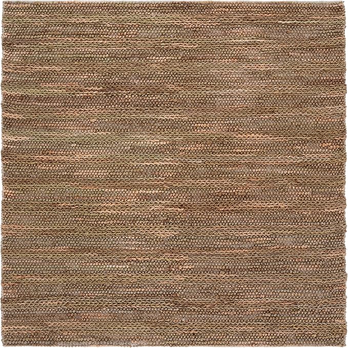 SAFAVIEH Natural Fiber Couture Collection Area Rug - 6' Square, Green & Natural, Handmade Jute, Ideal for Living Room, Bedroom, Home Office, Dining Space (NFC101Y-6SQ)