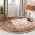 SAFAVIEH Natural Fiber Round Collection 6' Round Pink NF802P Handmade Boho Mandala Braided Jute Area Rug