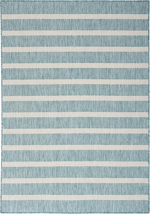 Nourison Home Positano Aqua Ivory 7' x 10' Area Rug - Easy Clean, Non Shedding, Bed Room, Living Room, Dining Room, Kitchen (7' x 10')