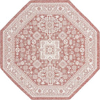 Rugs.com Outdoor Aztec Collection Rug – 8 Ft Octagon Rust Red Flatweave Rug Perfect for Living Rooms, Kitchens, Entryways