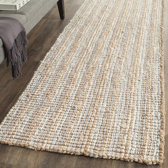 SAFAVIEH Natural Fiber Collection Runner Rug - 2'6" x 6', Grey & Natural Brown, Handmade Jute, Farmhouse Style, Chunky Textured Thick Pile (NF447K)