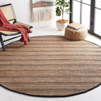 SAFAVIEH Natural Fiber Collection Area Rug - 7' Round, Black & Natural, Handmade Boho Farmhouse Rustic Jute & Cotton, Ideal for High Traffic Areas in Living Room, Bedroom (NFB654Z)