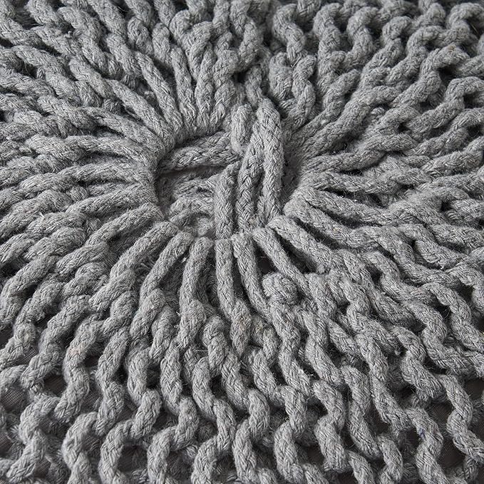 Christopher Knight Home Morven Knitted Round Pouf - Cotton - Gray