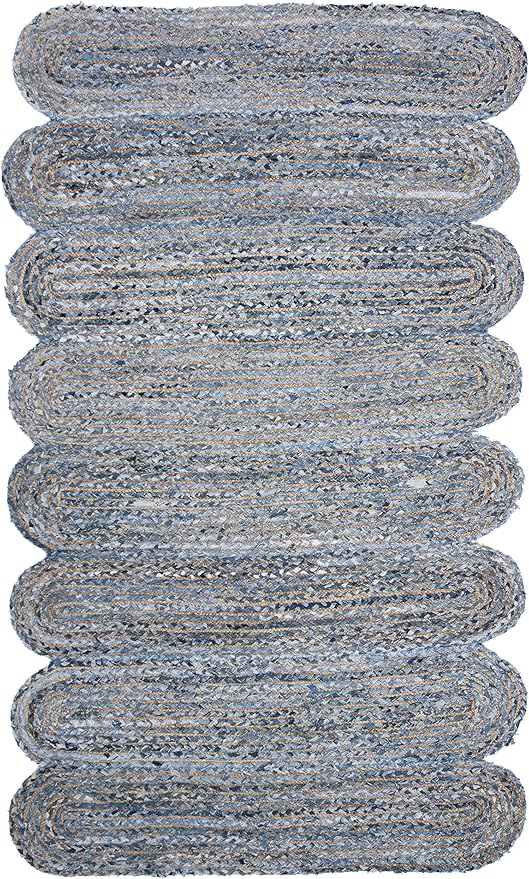 SAFAVIEH Cape Cod Collection Area Rug - 6' x 9', Blue & Natural, Handmade Braided Jute & Cotton, Ideal for High Traffic Areas in Living Room, Bedroom (CAP208L)