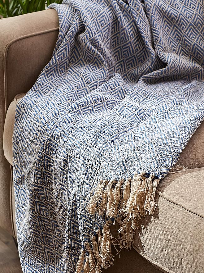 DII Diamond Throw Collection Cotton Woven, 50x60, Stonewash Blue