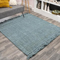 JONATHAN Y Handwoven Jute Fringe Light Blue/Gray 9x9 Square Indoor Area Rug, Pata, Bohemian, Rustic, Cottage, Easy-Cleaning for Living Room, Bedroom, Kitchen, Non-Shedding (NRF103B-9SQ)