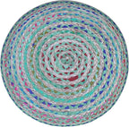 SIMPLIHOME Margo Round Pouf - 20 inch Wide Handwoven Jute and Cotton Braided Ottoman in Green, Boho-Style Footstool or Extra Seating for Living Room or Bedroom with Polystyrene Bead Filling, Assembled