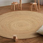 Jute Braided Area Rug, Natural - 4 Feet Round, Boho Neutral Rattan Circle Hand Woven Rugs for Living Room, Bedroom, Nursery, Kitchen, Indoor Use | Farmhouse Rustic Patio Floor Mat for Home Décor