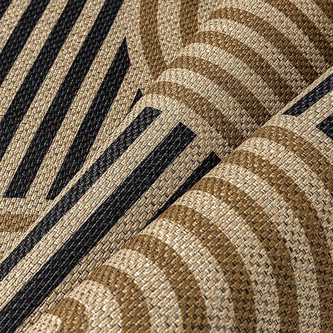 8x10 Modern Geometric Easy Jute Area Rug for Living Room Large Washable Indoor Outdoor Carpet Farmhouse Patio Office Mat Geometric Line Non Slip Black Carpet for Backyard Dining Room