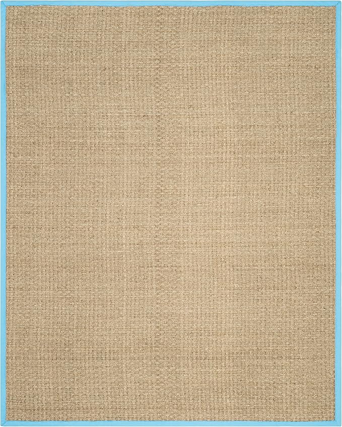 SAFAVIEH Area Rug 8x10 - Natural Fiber Collection - Large - Natural & Turquoise, Seagrass, Basketweave Pattern (NF114S)