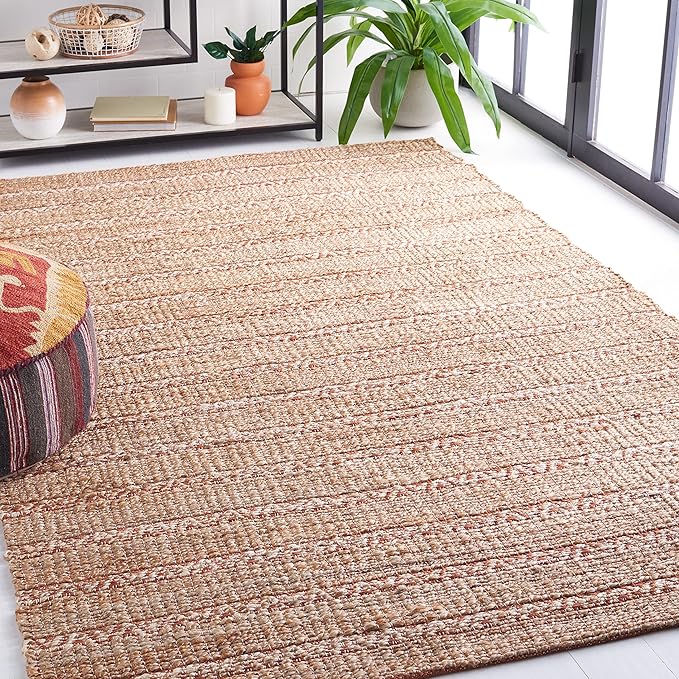 SAFAVIEH Natural Fiber Collection Area Rug - 10' x 14', Rust & Natural, Handmade Flat Weave Stripe Jute & Cotton Jute, Ideal for High Traffic Areas in Living Room, Bedroom (NFB655P)
