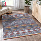 RUGSURE Washable Area Rugs 6' x 9' - 1/6 Thick - Moroccan-Inspired -Stain & Water Resistant Non-Slip - Resistant Rug for Living Room, Bedroom, Nursery, Pet & Child Friendly (Blue and Red)