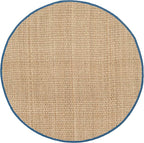 SAFAVIEH Area Rug 8' Round - Natural Fiber Collection - Natural & Navy, Seagrass, Basketweave Pattern with Border (NF114T)