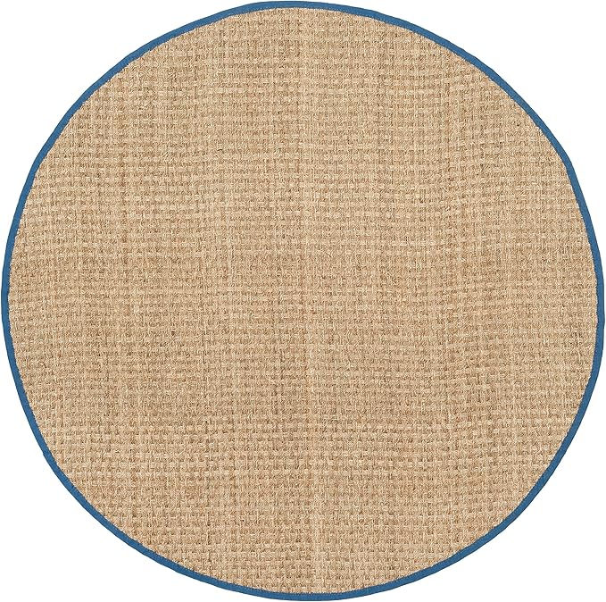 SAFAVIEH Area Rug 8' Round - Natural Fiber Collection - Natural & Navy, Seagrass, Basketweave Pattern with Border (NF114T)