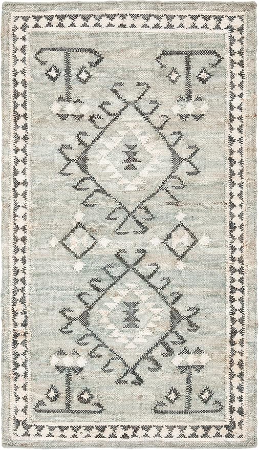 SAFAVIEH Kilim Collection Accent Rug - 3' x 5', Blue & Black, Flat Weave Jute Design, Ideal for High Traffic Areas in Entryway, Living Room, Bedroom (KLM762M)