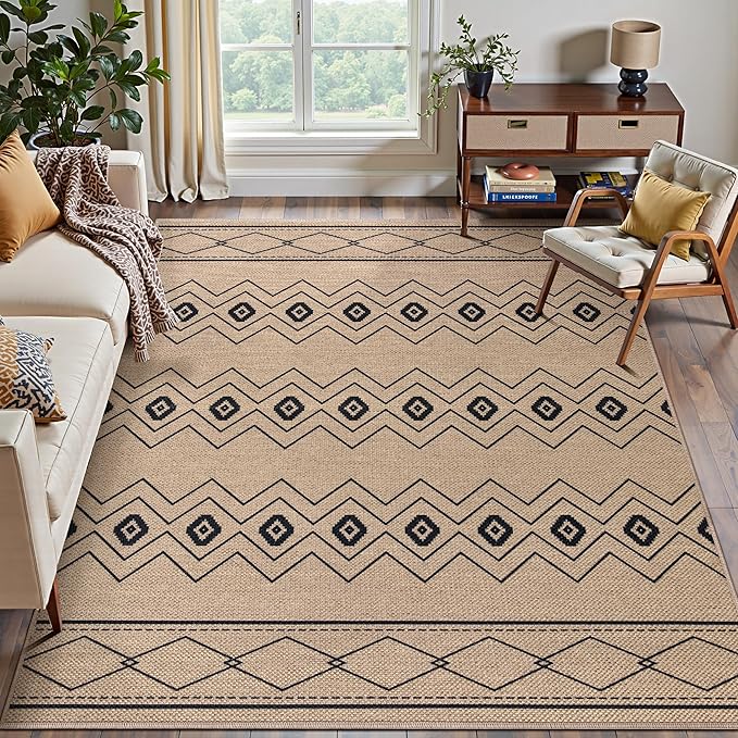 Tangsoo Modern Boho Easy Jute Rug 4x6,Non-Slip Ultra Thin Washable Rug for Patio Farmhouse Non Shedding Indoor Door Mat for Porch Patio Bedroom Living Room