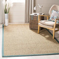 SAFAVIEH Area Rug 9x12 - Natural Fiber Collection - Large - Natural & Light Blue, Seagrass, Basketweave Pattern with Border (NF114M)