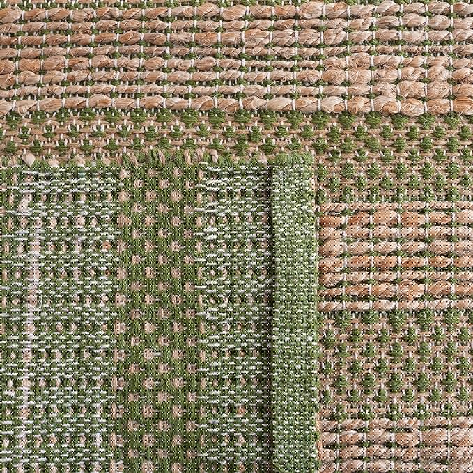 SAFAVIEH Area Rug 8x10 - Natural Fiber Collection - Large - Green & Natural, Handmade Jute & Cotton, Boho Farmhouse Rustic Design, Ideal for Living Room, Bedroom, Dining Space (NFB654Y)