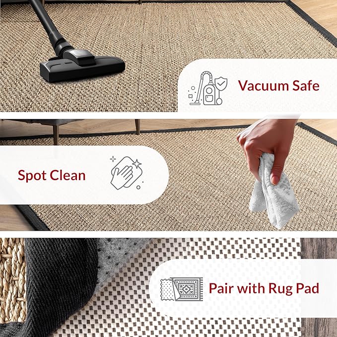 Nuloom Elijah Black/Natural, 2'6" x 8', Basketweave, Seagrass, Soft and Textured, High Traffic, Stain Resistant, Easy Clean, Durable Area Rug for Bedroom, Living Room, Dining, Den, Foyer, Entryway