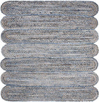 SAFAVIEH Cape Cod Collection Area Rug - 6' Square, Blue & Natural, Handmade Braided Jute & Cotton, Ideal for High Traffic Areas in Living Room, Bedroom (CAP208L)
