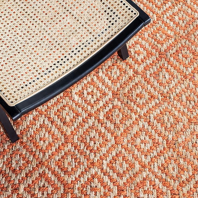 SAFAVIEH Natural Fiber Collection Accent Rug - 3' x 5', Orange & Natural, Handmade Boho Diamond Tassel Jute, Ideal for High Traffic Areas in Entryway, Living Room, Bedroom (NF266B)