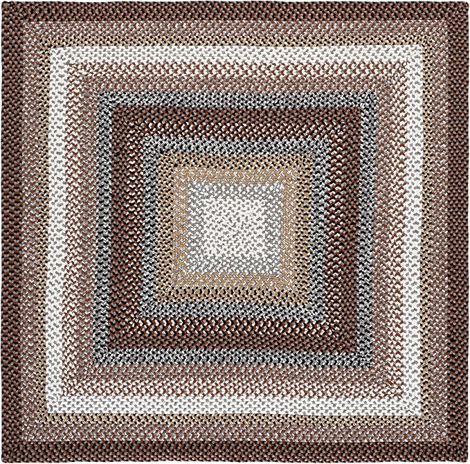 SAFAVIEH Washable Rug Outdoor Braided Collection - 5' Square, Brown & Multi, Handmade & Reversible, Non-Shedding & Easy to Clean, Ideal for Patio, Backyard, Mudroom (BRD308T)