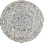 SAFAVIEH Cape Cod Collection Area Rug - 9' Round, Natural & Blue, Handmade Flat Weave Jute, Ideal for High Traffic Areas in Living Room, Bedroom (CAP250A)