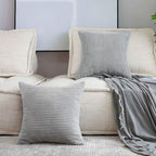 Home Brilliant Set of 2 Decorative Pillows Covers for Couch Striped Velvet Sofa Pillows Cover 40x40cm, 16 x 16 Inch, Light Grey