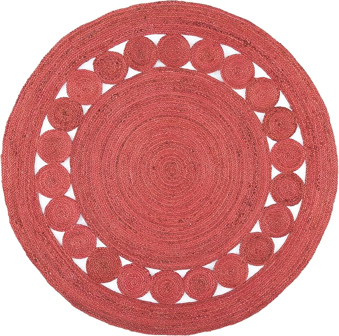 SAFAVIEH Area Rug 4' Round - Natural Fiber Collection - Rust, Handmade Jute, Boho Farmhouse Braided Design (NF364P)