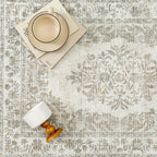 10x12 Area Rug Beige Washable Vintage Distressed Living Room Carpet Large Bedroom Indoor Medallion Floral Non Slip Retro Throw Floor Mat for Office Dining Room Kitchen Bathroom