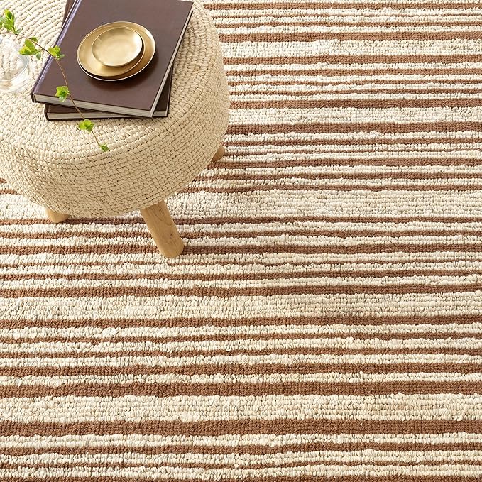 Dash and Albert Calder Stripe Caramel Handwoven Jute Rug, 5 X 8 Feet, Neutral/Brown Stripe Pattern
