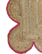 Scalloped Natural Jute Area Rug, Pink Trim, 4'x6'