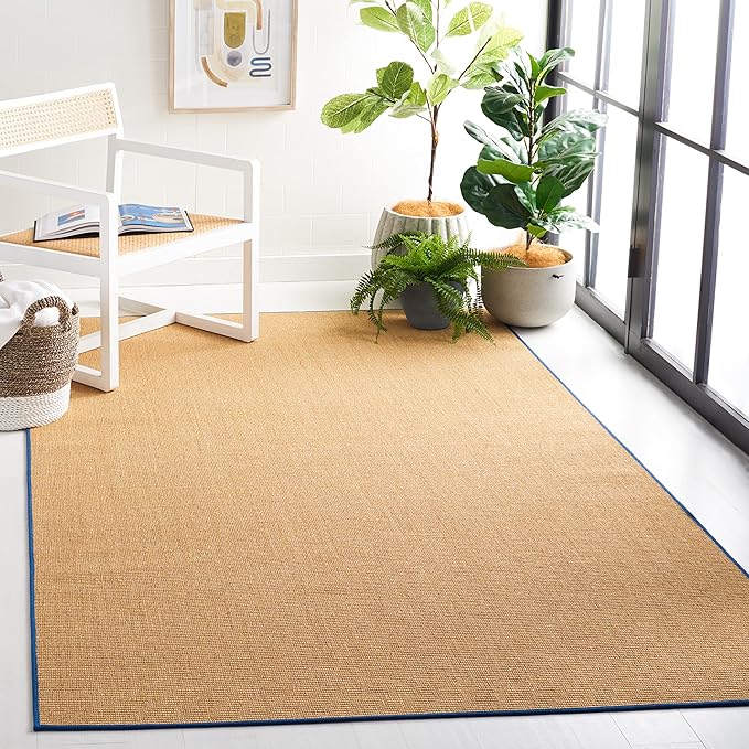 Martha Stewart x SAFAVIEH Area Rug Collection - 5' x 7', Natural & Navy, Sisal & Jute, Farmhouse Style, Ideal for Living Room, Bedroom, Office, Dining Space (MSR9501D)