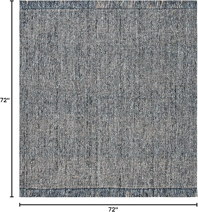 SAFAVIEH Natural Fiber Collection Area Rug - 6' Square, Charcoal & Natural, Handmade Woven Fringe Jute, Ideal for High Traffic Areas in Living Room, Bedroom (NF826H)