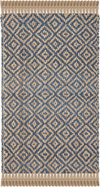 SAFAVIEH Natural Fiber Collection Accent Rug - 2'3" x 4', Tropical Blue & Natural, Handmade Boho Diamond Tassel Jute, Ideal for High Traffic Areas in Entryway, Living Room, Bedroom (NF266D)