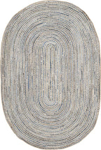 SAFAVIEH Cape Cod Collection Area Rug - 6' x 9' Oval, Natural & Blue, Handmade Flat Weave Jute, Ideal for High Traffic Areas in Living Room, Bedroom (CAP250A)