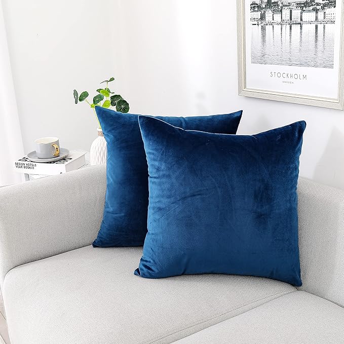 NiNi ALL Decorative Throw Pillow Covers Velvet 22x22 Inch Pack of 2 Dark Blue Cushion Covers Soft for Couch Sofa Bedroom Living Room Outdoor