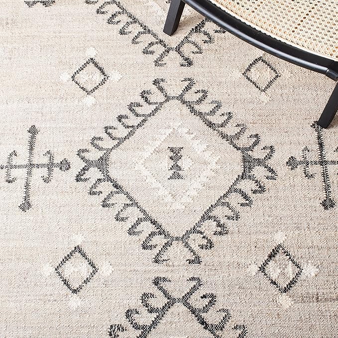 SAFAVIEH Kilim Collection Area Rug - 5' x 8', Grey & Black, Handmade Flat Weave Jute, Ideal for High Traffic Areas in Living Room, Bedroom (KLM762F)