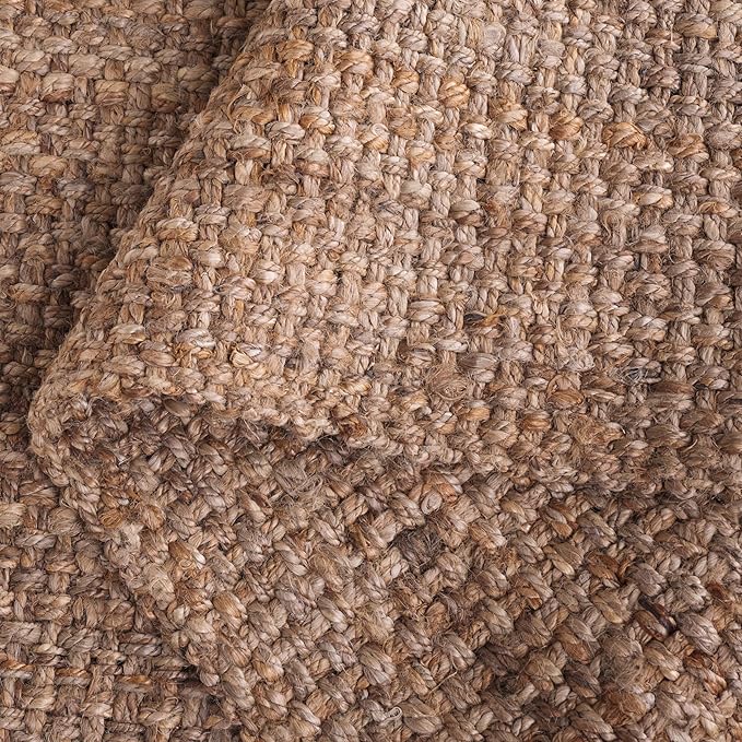 SAFAVIEH Natural Fiber Collection Area Rug - 4' Square, Natural, Handmade Tassel Jute, Ideal for High Traffic Areas in Living Room, Bedroom (NF467A)
